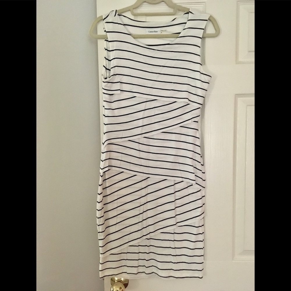 Calvin Klein layered dress white navy striped 4